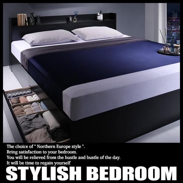 ベッド クイーン 収納付き マットレス付き クイーンベッド 収納ベッド 宮付き コンセント付き 引出し2杯 北欧 モダン スタンダードボンネルコイルマットレス付き