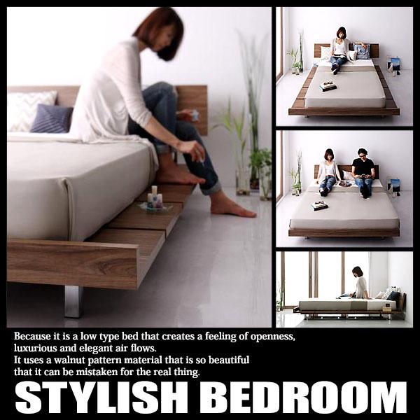 北欧モダンデザイン ローベッド ダブル フレーム幅160 スタンダードポケットコイルマットレス付き ナローステージ