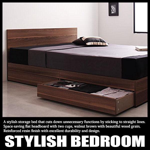 ベッド シングル マットレス付き シングルベッド 収納ベッド フラットヘッド パネルベッド 引出し2杯 プレミアムボンネルコイルマットレス付き