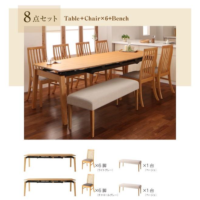ダイニングテーブルセット 8人用 9点セット 伸縮テーブル 140⇔190
