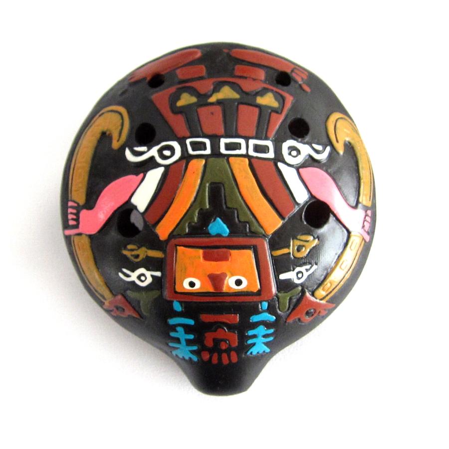 ペルー民芸品・オカリナ】素焼きのオカリナ特大 丸型 スタンドタイプ