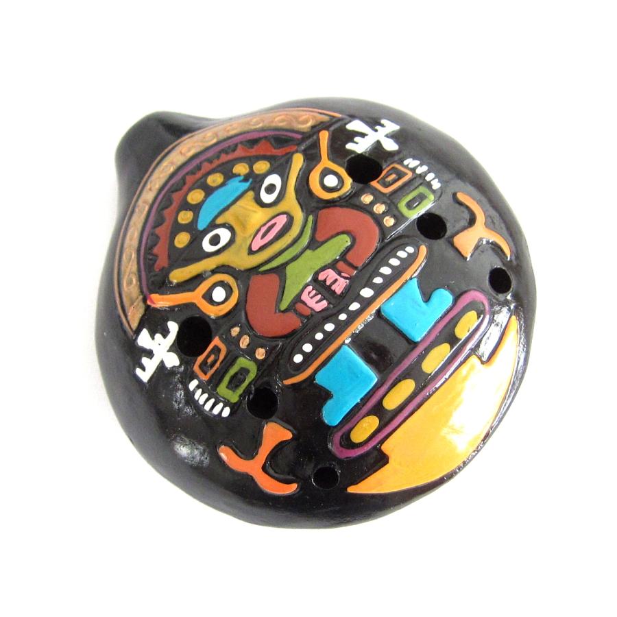 ペルー民芸品・オカリナ】素焼きのオカリナ特大 丸型 スタンドタイプ