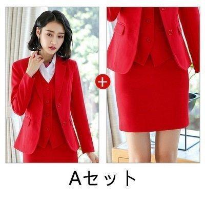 事務服3点　ベストスーツ上下セット洗えるオールシーズン大きいサイズ制服オフィスビジネスOLウエストゴムボトム企業ユニフォーム｜vivatwostore｜02