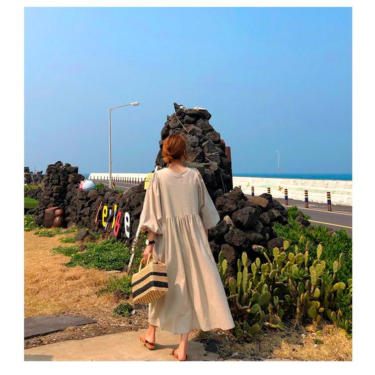 リネンワンピース パフスリーブ 七分袖 ハイウエスト Vネック 綿 麻 前後vネック リネンワンピ 麻ワンピ 体型カバー 春夏 19 新作 ネコポス不可 9102 1622 Vive Ange ヤフー店 通販 Yahoo ショッピング