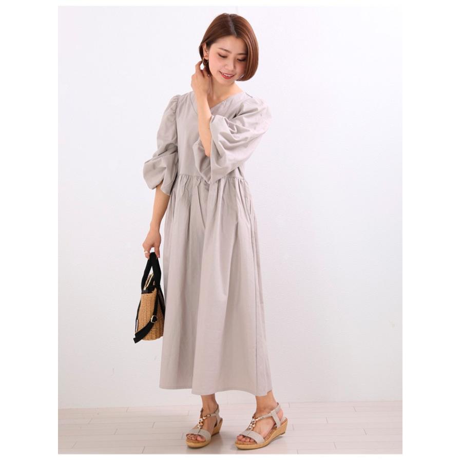 リネンワンピース パフスリーブ 七分袖 ハイウエスト Vネック 綿 麻 前後vネック リネンワンピ 麻ワンピ 体型カバー ネコポス不可 9102 1622 Vive Ange ヤフー店 通販 Yahoo ショッピング