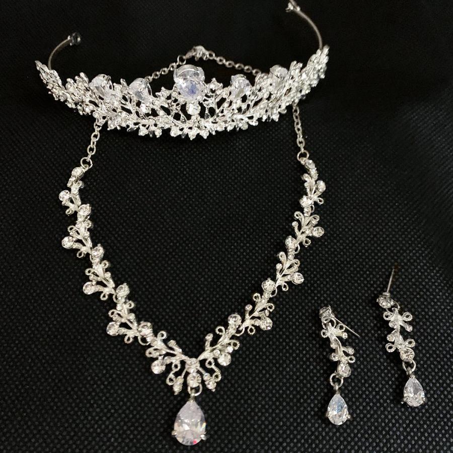 ティアラ ネックレス ピアス 3点セット ウエディング アクセサリー