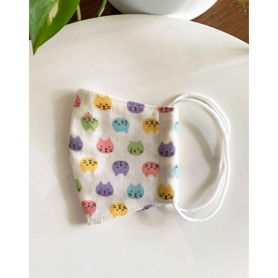 クレンゼコットン(内側)／子供用 マスク キッズ 女の子 小花 ネコ 子供