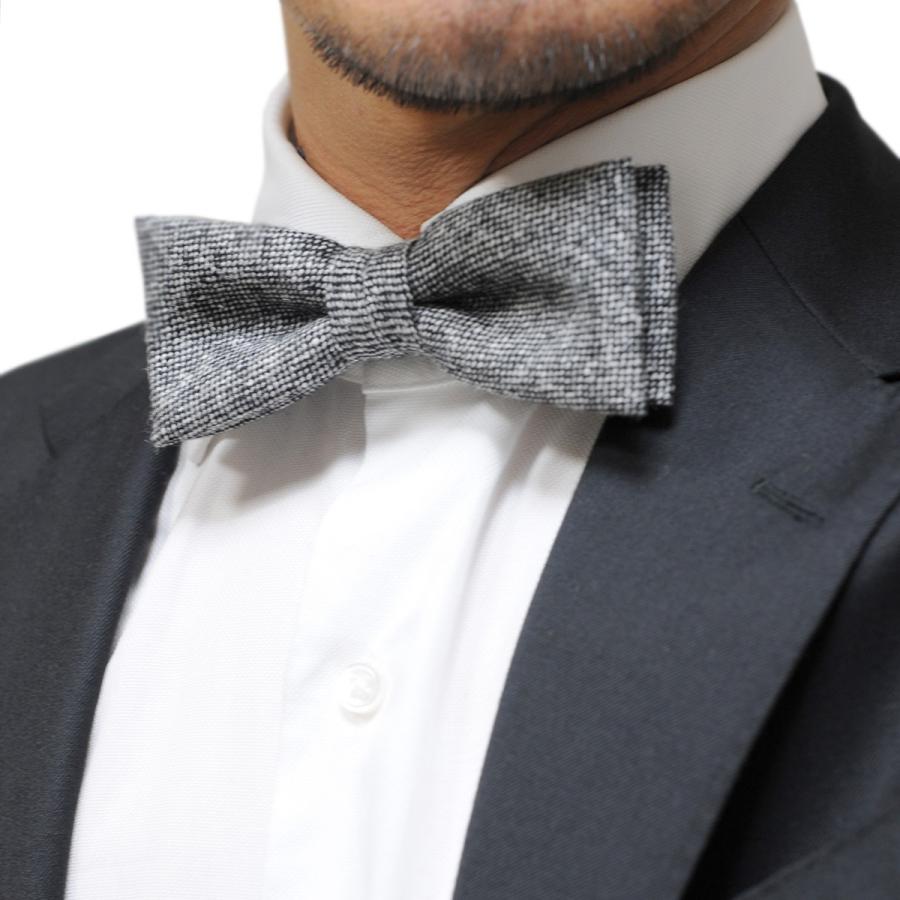 蝶ネクタイ 蝶タイ ボウタイ ツイード ウール グレー 結婚式 新郎