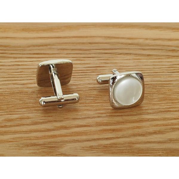 カフスボタン カフス カフリンクス 四角 結婚式 新郎 ホワイトシルバー