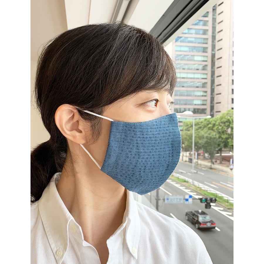 布マスク 日本製 夏用 立体 マスク 洗える おしゃれ しじら織り 青 綿