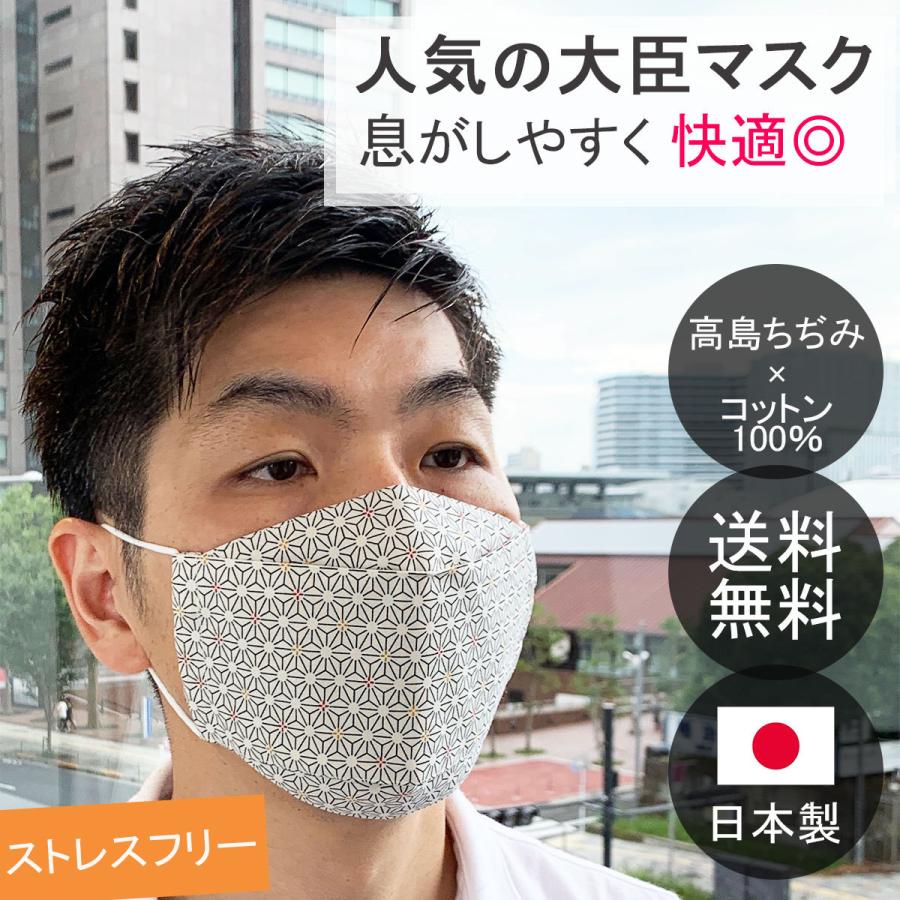 布マスク 日本製 大臣マスク 折り返し 舟形 立体 マスク 高島ちぢみ
