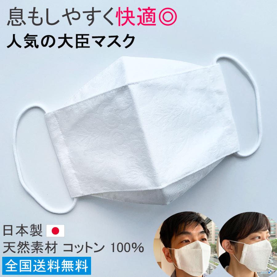 布マスク 日本製 大きめ 大臣マスク 白 折り返し 舟形 立体型 マスク