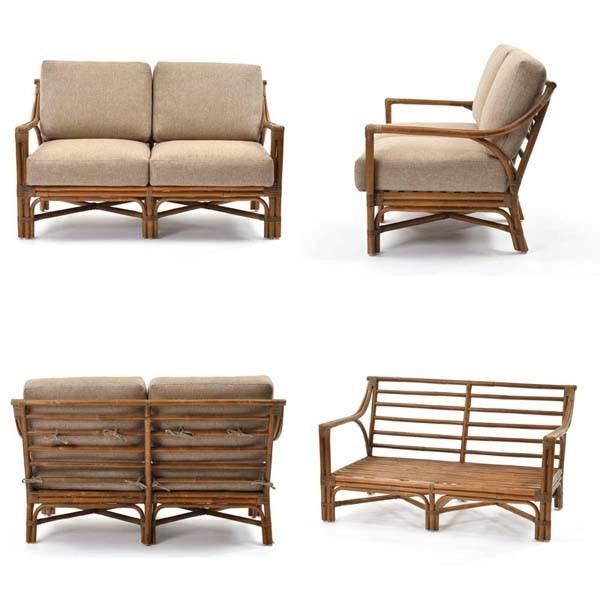 ソファー 2人掛け 幅122cm 座面高40cm D127-2GYZ クッション付 ラタン