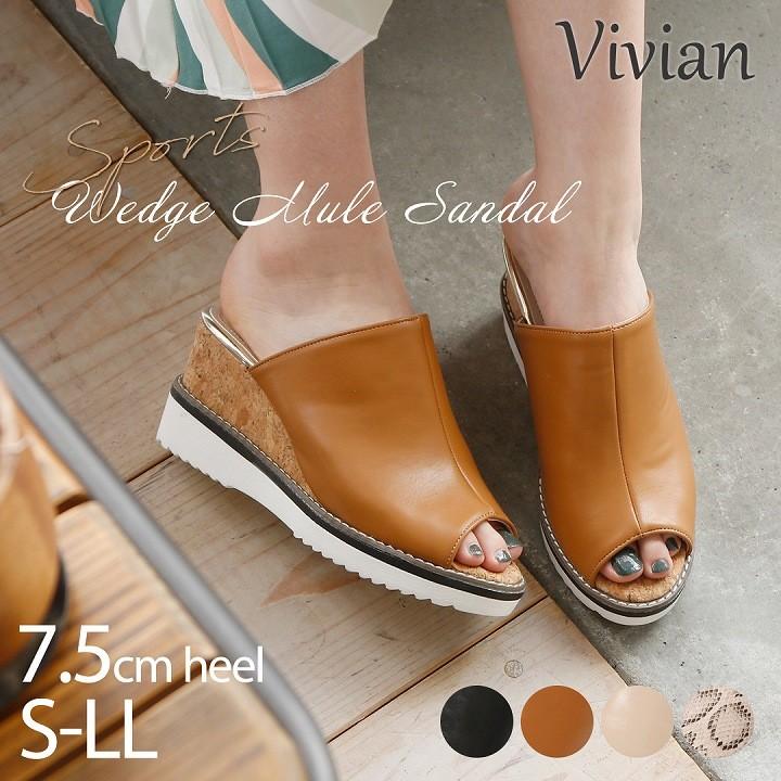 サンダル レディース ミュール ウェッジソール 厚底サンダル スポーツ スポサン 7 5cm 大きいサイズ 小さいサイズ ブラック ベージュ パイソン 歩きやすい V0124sm Vivian Collection 21 26cm対応 通販 Yahoo ショッピング