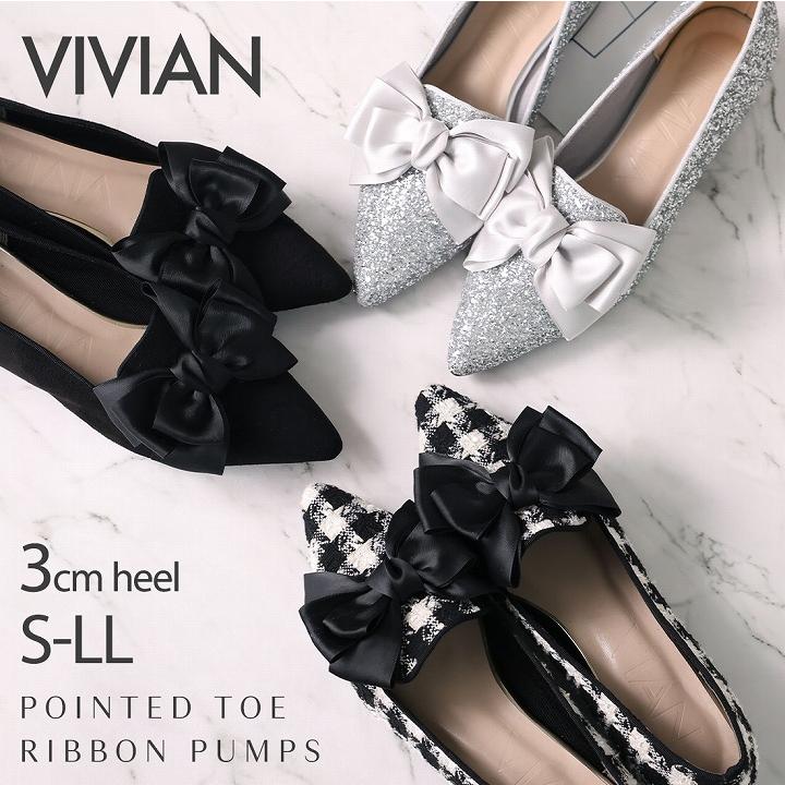 VIVIAN パンプス 痛くない 歩きやすい リボン 3cm ローヒール VIVIAN パンプス 痛くない 歩きやすい リボン 3cm ローヒール