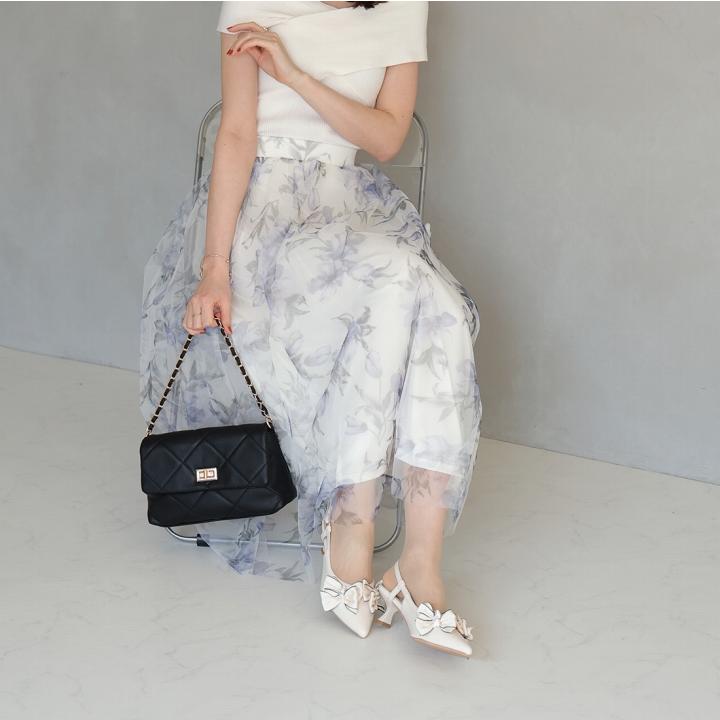 リボン パンプス レディース スリングバック バックストラップ ポイン