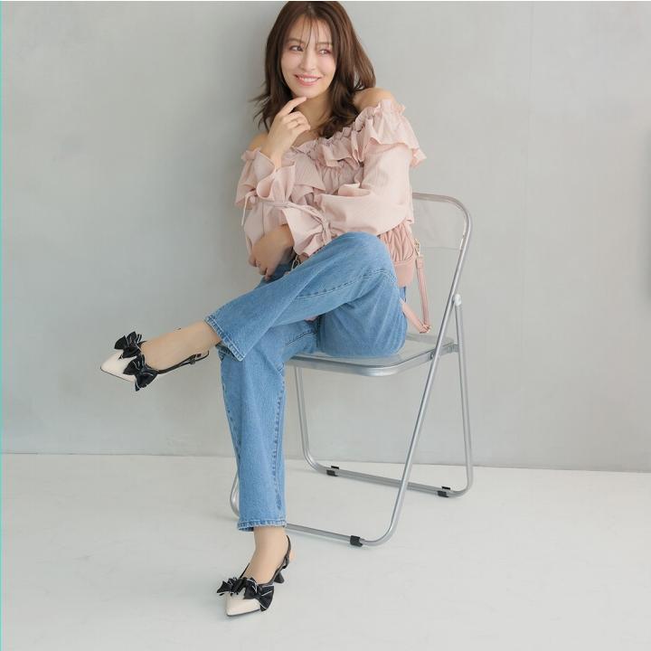 リボン パンプス レディース スリングバック バックストラップ ポイン