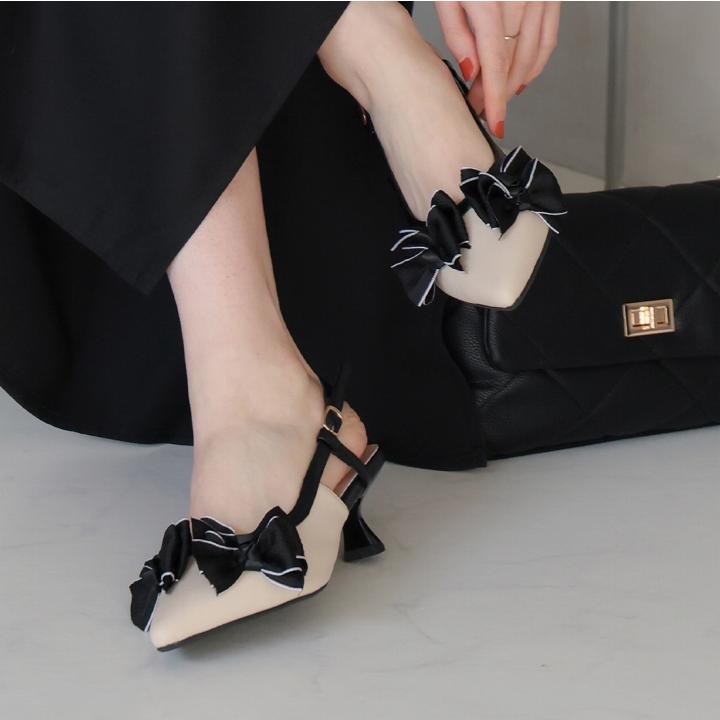 リボン パンプス レディース スリングバック バックストラップ ポイン