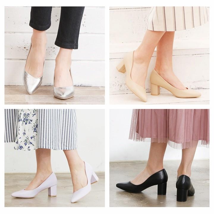 パンプス 痛くない 黒 ポインテッドトゥ チャンキーヒール ローヒール ヒール ブラック 黒 ベージュ シルバー 通勤 オフィス 結婚式 パンプス V8401al Vivian Collection 21 26cm対応 通販 Yahoo ショッピング