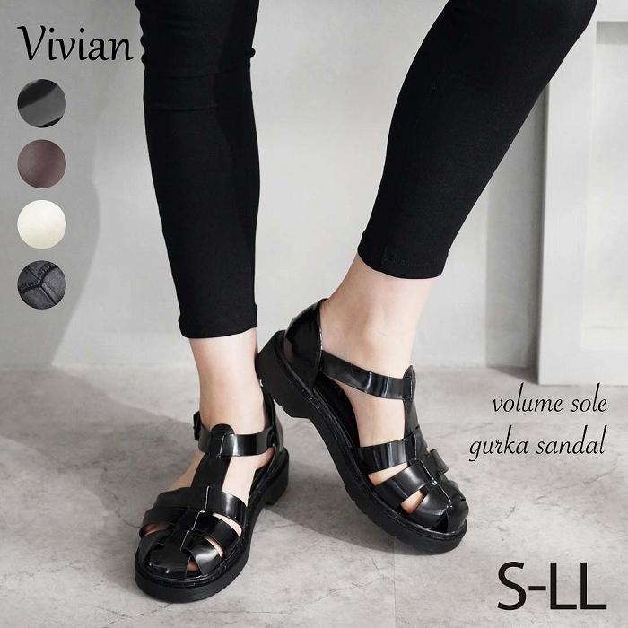 22年春新作 グルカサンダル サンダル レディース 厚底 厚底サンダル フラット ペタンコ ローヒール ブラック 黒 アイボリー 旅行 サンダル 白 V9100al Vivian Collection 21 26cm対応 通販 Yahoo ショッピング