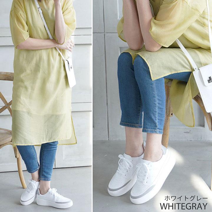 スニーカー レディース おしゃれ 厚底 走れる 大きいサイズ 小さいサイズ ホワイト 白 グレー レースアップ シンプル カジュアル ママ おしゃれ デニム スカート V9500al Vivian Collection 21 26cm対応 通販 Yahoo ショッピング