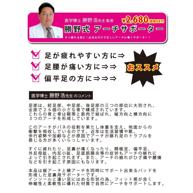 偏平足 サポーター  土踏まず   勝野式 アーチサポーター        右足用   左足用 矯正 インソール グッズ パンプス｜vivian1616｜02