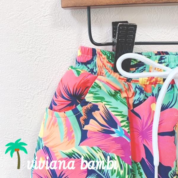 子供 親子リンクコーデ カラフルフラワー水着 サーフパンツ 海パン ハイビスカス 男の子 カラフル おしゃれ 海 104 送料無料限定セール中 116 140 チェック 128 夏 プール