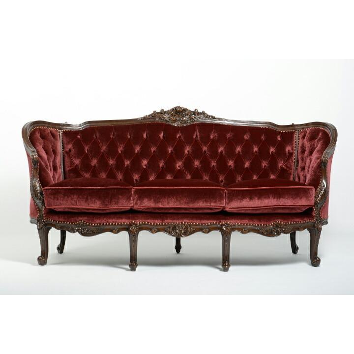 ベルベッド アンティーク調 3人掛けカウチソファ