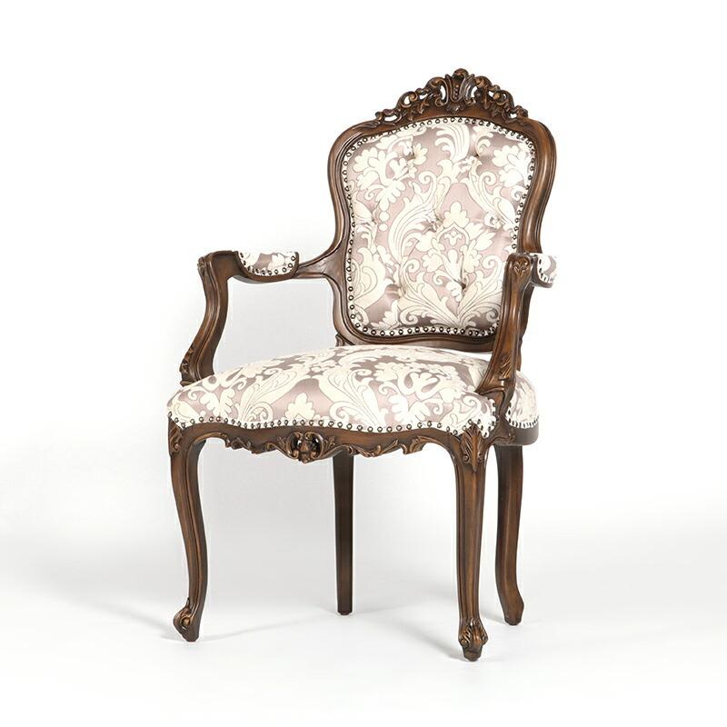 姫系アームチェア 猫脚 箔フレーム ゴールドダマスクアンティーク風ロココ