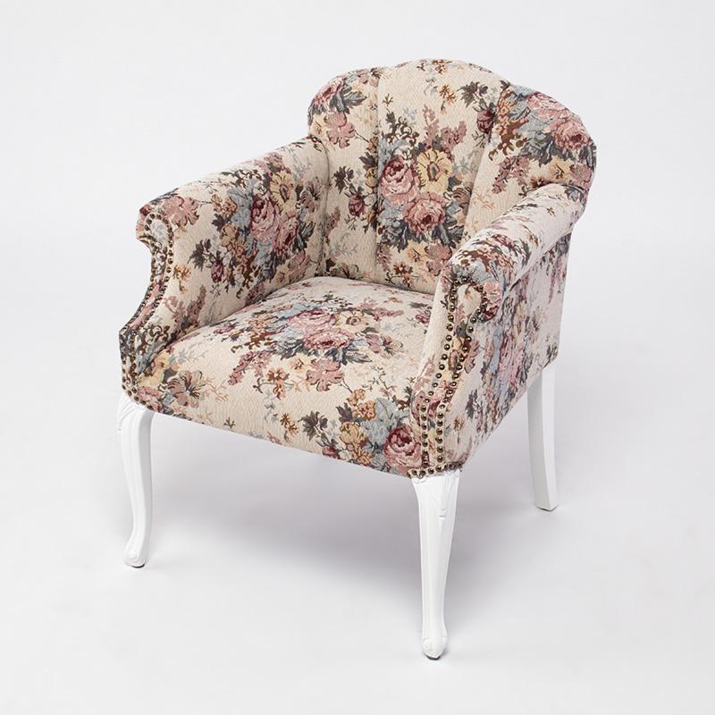 ②アンティーク ロココ様式 木製花柄アームチェア 一人掛けソファー リベット打ち ②アンティーク ロココ様式 木製花柄アームチェア 一人掛けソファー