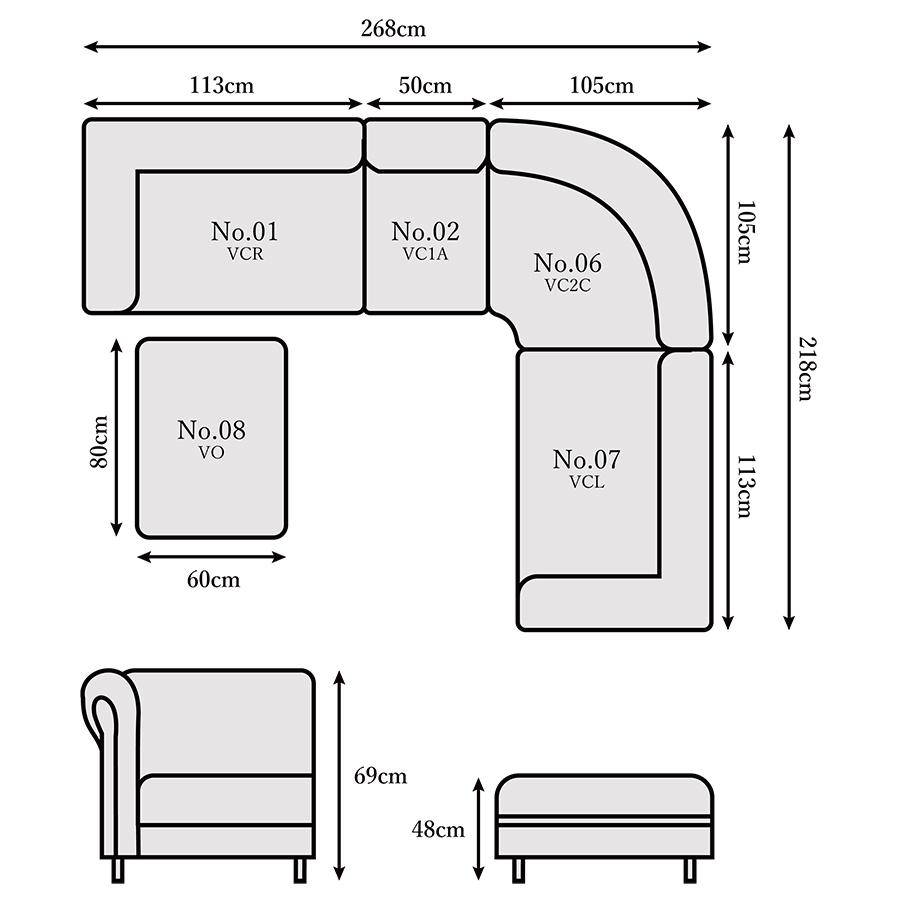 ソファ 6人掛け コーナーソファー ソファセット L字型 チェスターフィールド オットマン付 モジュール式 ユニット 選べるカラー ヴィン