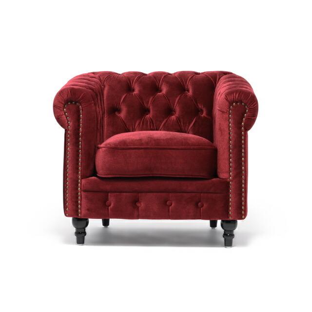 ヴィンセントチェスターフィールド1人掛けソファベルベットレッド