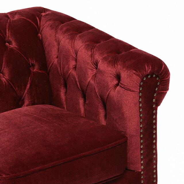 ヴィンセント　チェスターフィールド　1人掛けソファ　ベルベット　レッド 1人掛けソファ シングルソファ 1人用 チェスターフィールド 英国