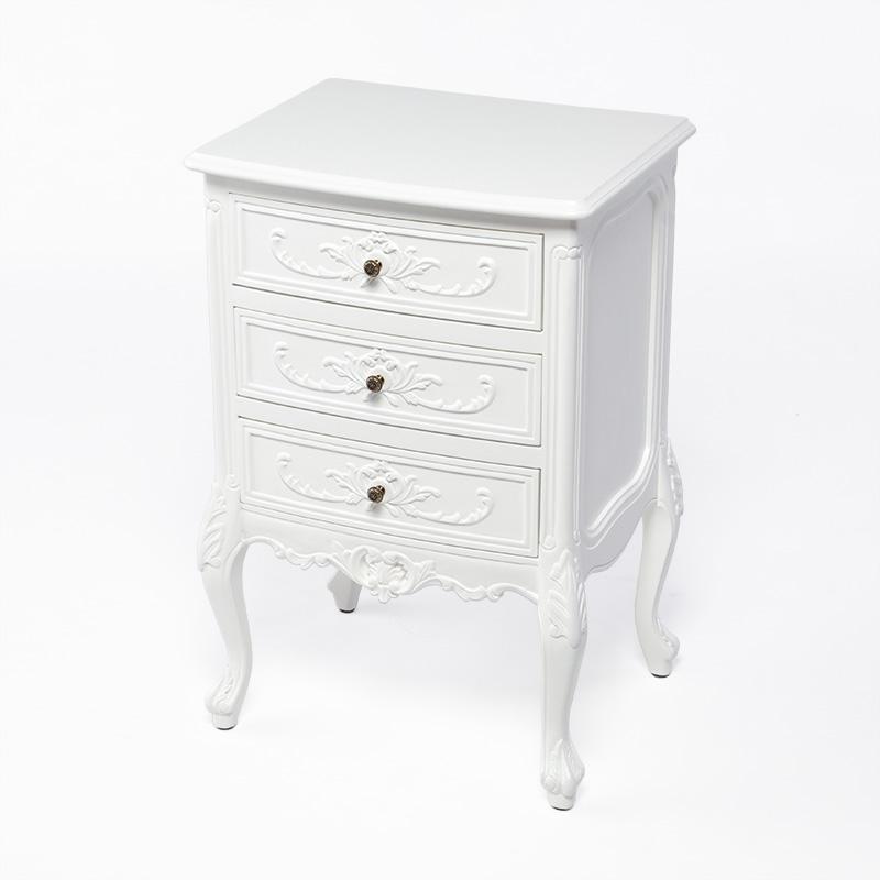 チェスト ドロワー 3段 引き出し 収納家具 ホワイト 木製 ロココ