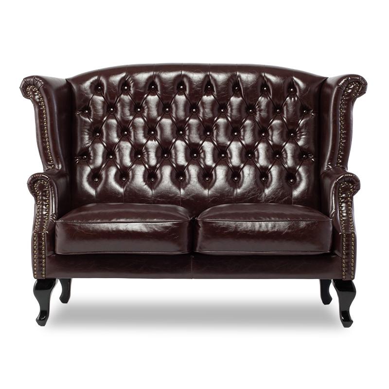 アンティーク調 2人掛けソファ ハイバック ブラウン