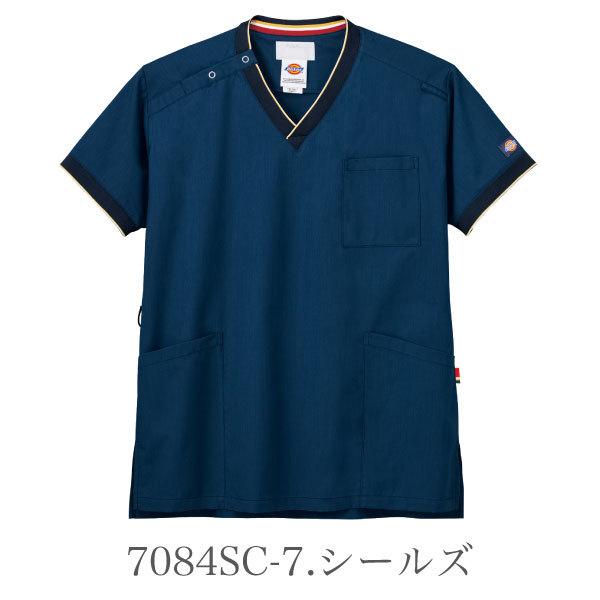 7084sc スクラブ 白衣 おしゃれ かっこいい デニムdickies 動きやすい メディカル 白衣 半袖 ユニセックス 男女兼用 ウェア フォーク 看護 介護 医療