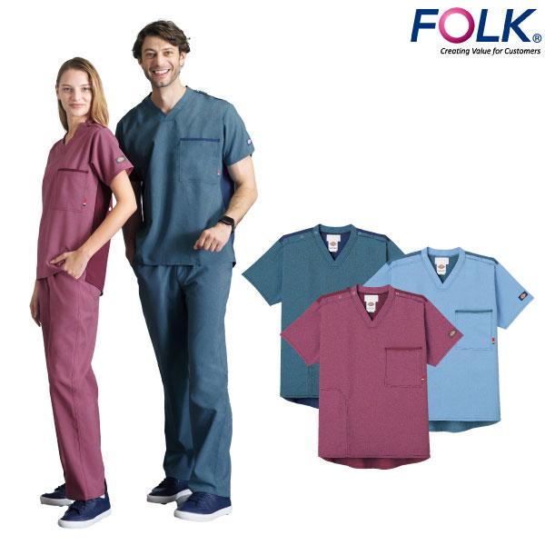 Ck704 スクラブ 白衣 おしゃれ かっこいい Dickies シャンブレー生地 白衣 半袖 男女兼用 ユニセックス ナース ウェア フォーク 看護 介護 医療