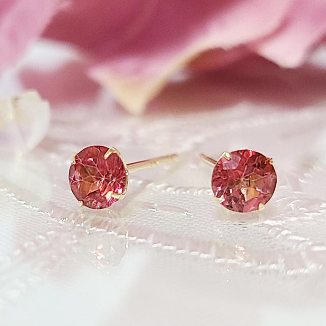 ピアス ピンクトパーズ K18 刻印入 ピンクトパーズピアス 金属 