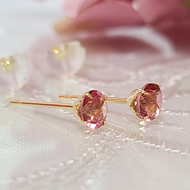 ピアス ピンクトパーズ K18 刻印入 ピンクトパーズピアス 金属 