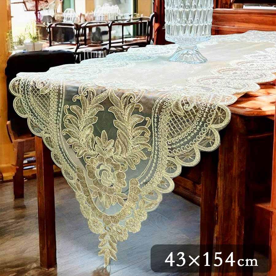 新品　おしゃれな高級感があるテーブルランナー 43×154cm レース×ベロア テーブルランナー 43×154cm レース×ベロア テーブルセンター 花瓶敷き