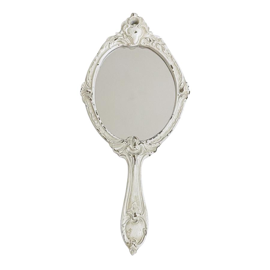 アンティークレリーフ 手鏡 ハンドミラー シャンパンゴールド ホワイト