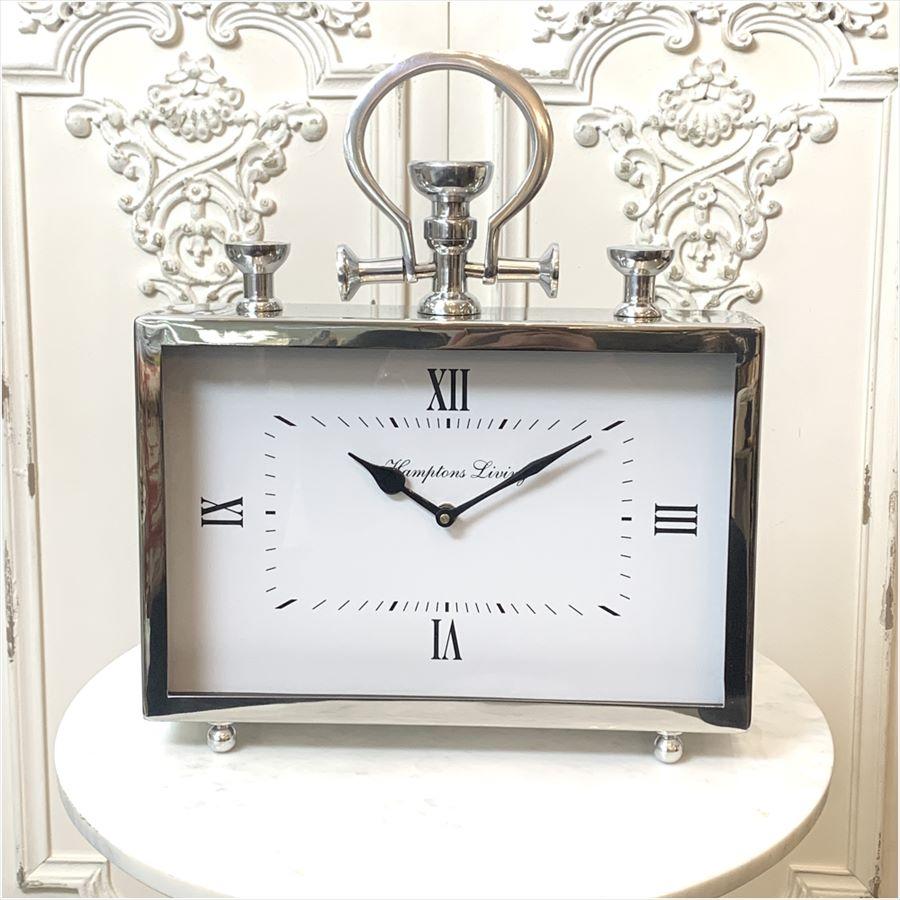 モダン 置時計 シルバー アルミ製 銀色 アンティーク アナログ