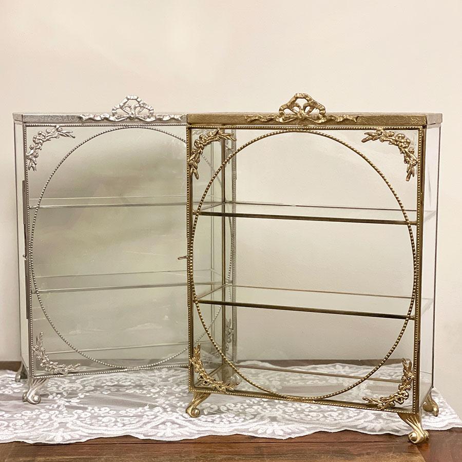 真鍮×ガラス製 コレクションボックス（扉開閉式）2色展開 キャビネット