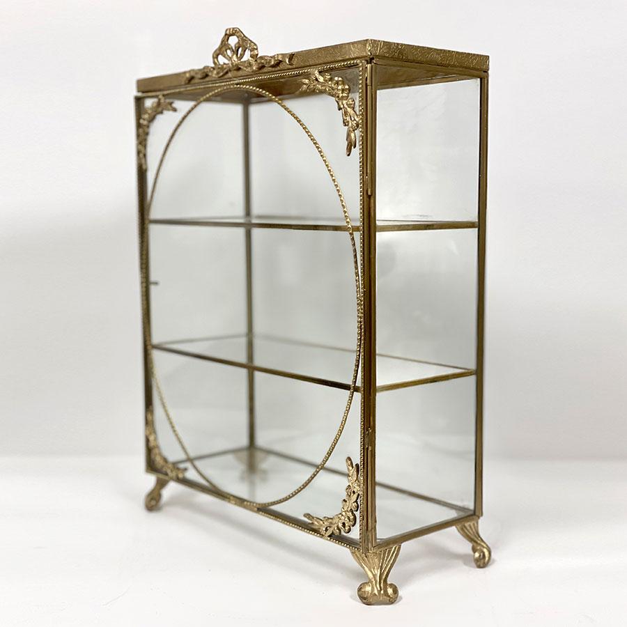 真鍮×ガラス製 コレクションボックス（扉開閉式）2色展開 キャビネット