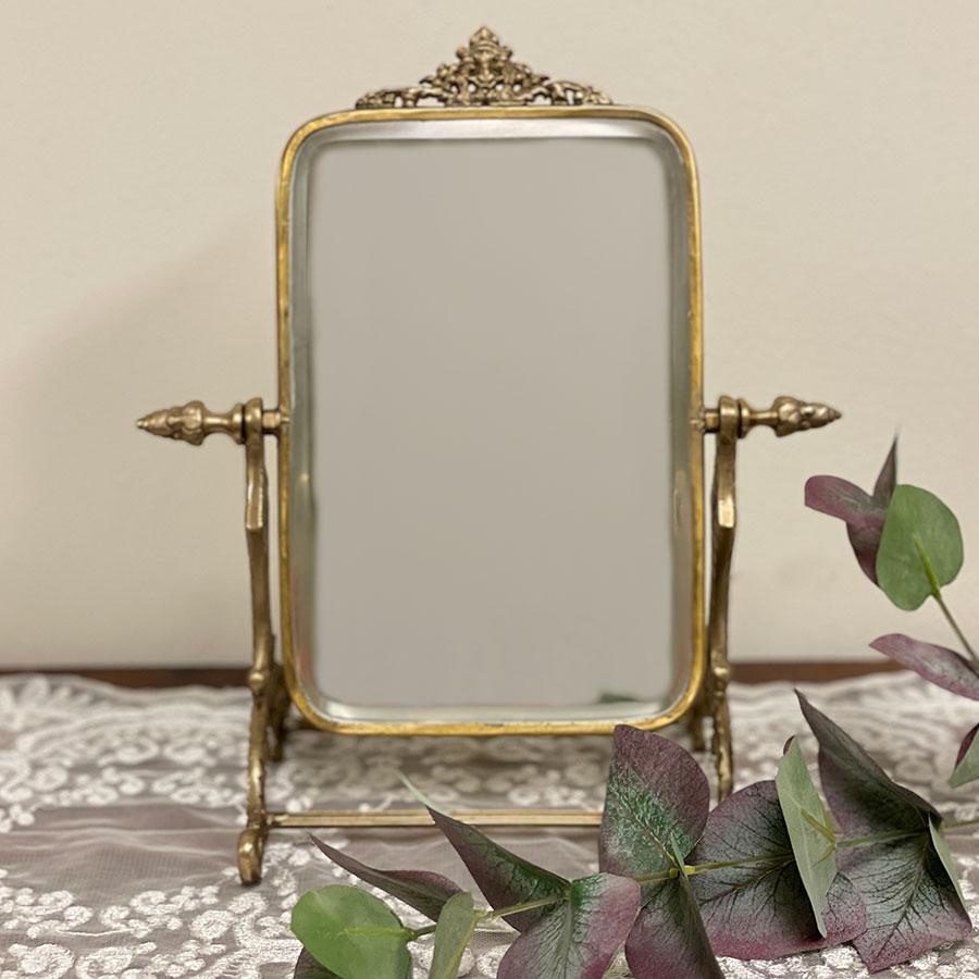 スタンドミラー（角度調整可）2色展開 真鍮製 卓上鏡 テーブルミラー