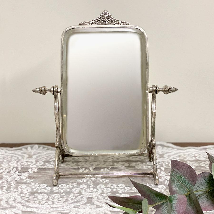 スタンドミラー（角度調整可）2色展開 真鍮製 卓上鏡 テーブルミラー