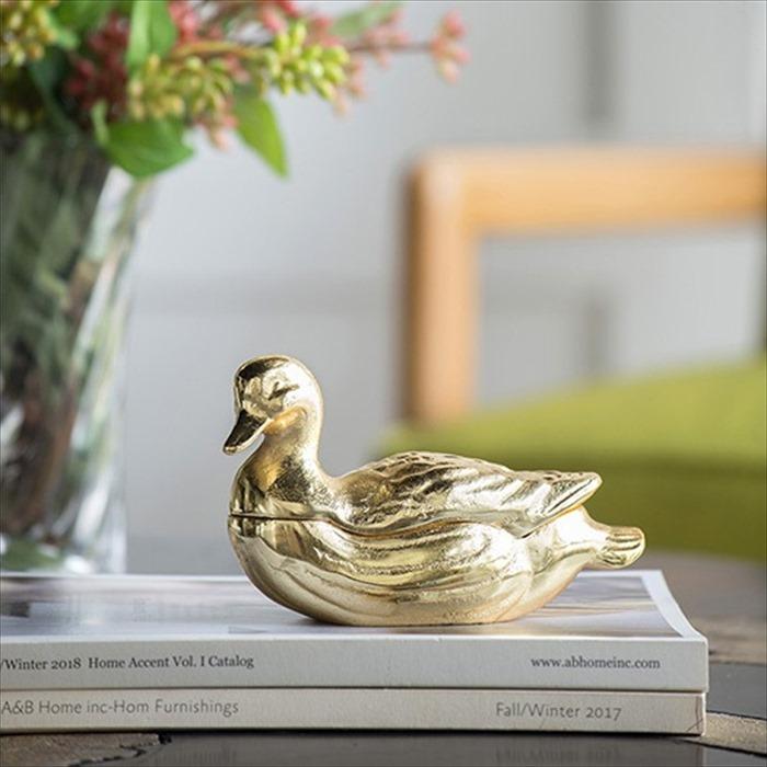 フランスアンティーク陶器のアヒル型小物入れ