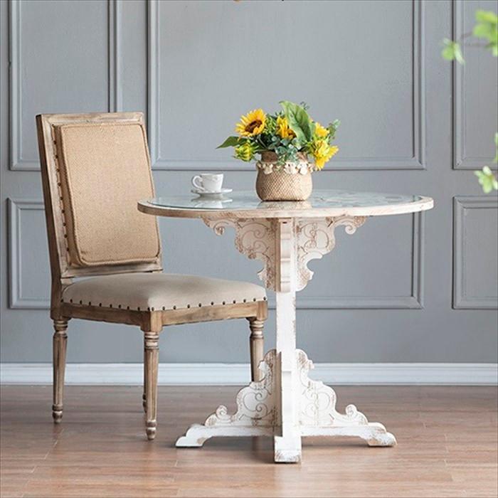 シャビーシック サイドテーブル 丸型 ガラストップ アンティーク風