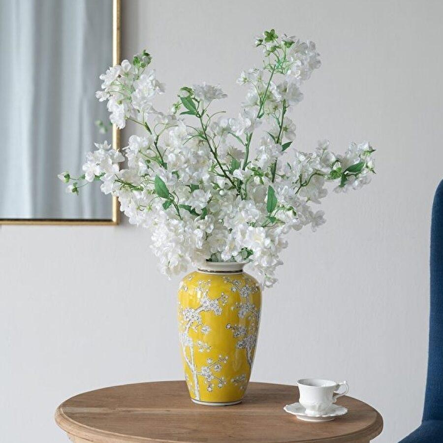 シノワズリ 壺 高さ27cm 縦型 イエロー 磁器 ジャー 花びん 花瓶 花器 