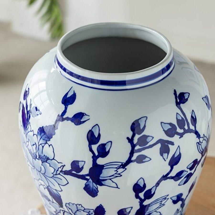 シノワズリ 蓋付壺 高さ46cm 磁器 ジャー 花びん 花瓶 花器 白 青